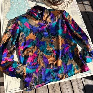 Vintage 80s D’Allairds Jewel Leaf Pattern Blouse